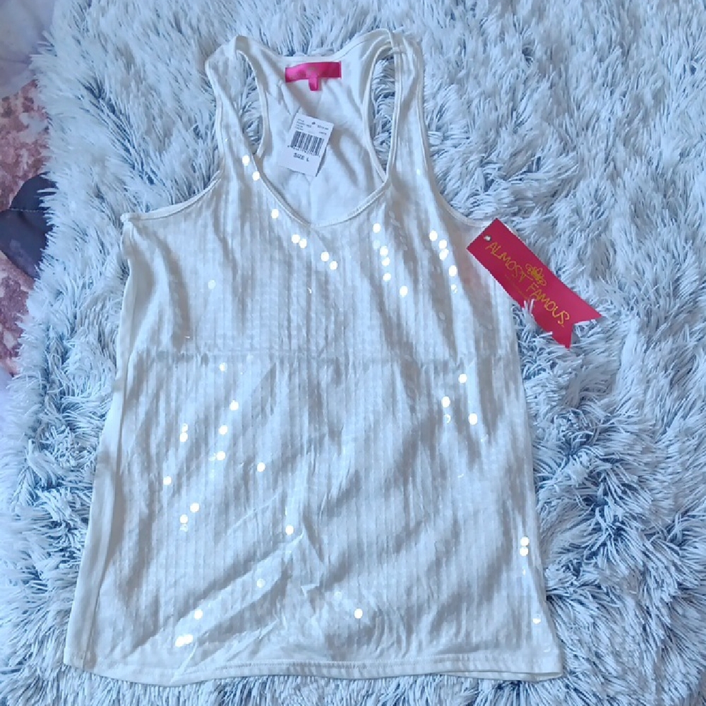 Almost Famous White Sequin Tank Top